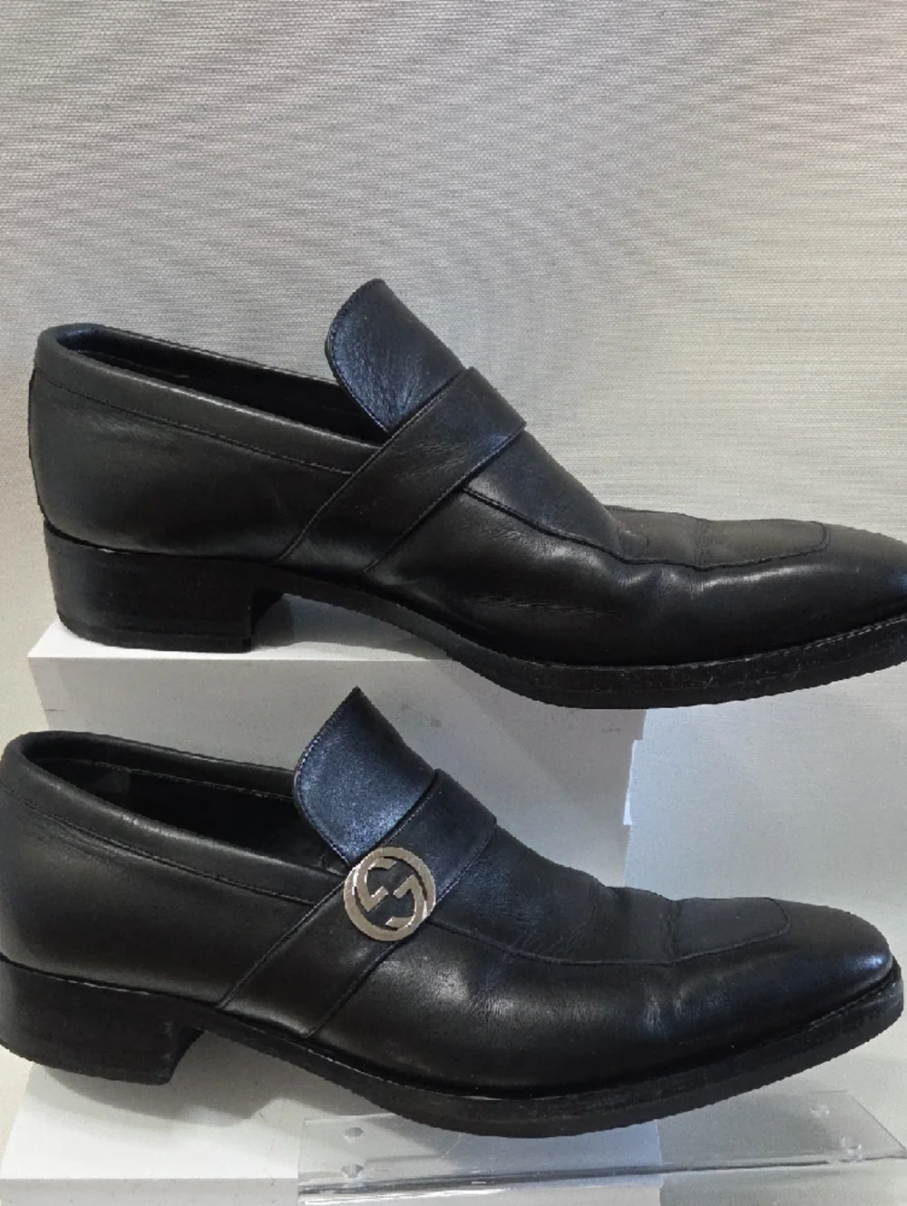 Gucci Black Leather Loafers with Silver Logo Hardware